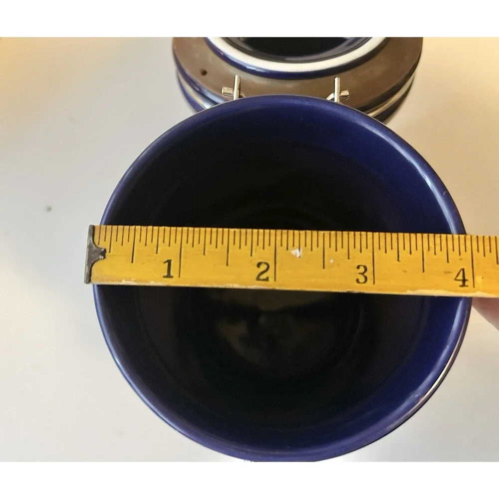 Vintage Cobalt Blue Coffee  Ceramic Canister Stainless Lock Airtight 6.75